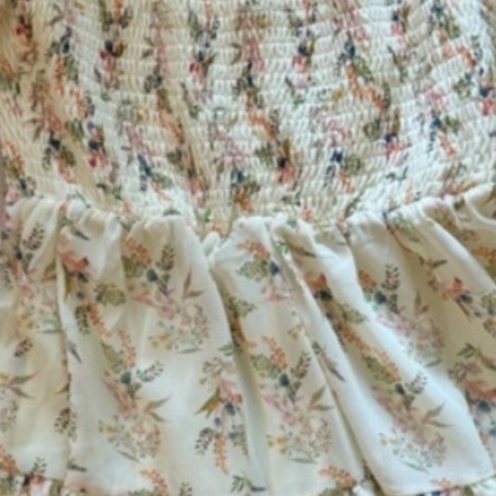 Flying Tomato Dress Womens Size M Ivory Floral Smocked Mini Puff Sleeve - Picture 7 of 7
